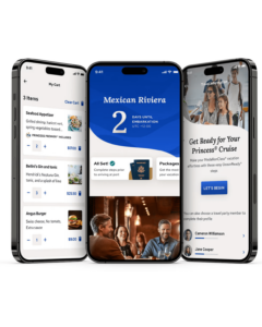 3 teléfonos celulares indicando como hacer el oceanready de Princess